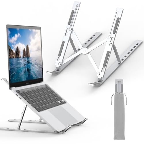 GRIFEMA Support Ordinateur Portable, Rehausseur PC Portable Réglable 7 Angles, Laptop Support Pliable et Portable en Aluminium, Support Ergonomique Ventilé pour 10-15.6'' Laptops, Léger et Stable