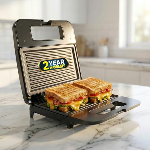 iBELL SM410N 800W Sandwich Maker Electric | Non-Stick Grill & Toast Plates | Handle Lock System | Fast Heating Toaster | Compact Design (Black) view 1