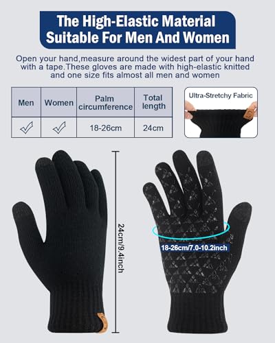 SUTIYO Winter Handschuhe Damen Thermohandschuhe Herren Touchscreen Verdickte Winterhandschuhe mit Warme Fleece Innenfutter Fahrrad Fahren Skifahren (Schwarz)