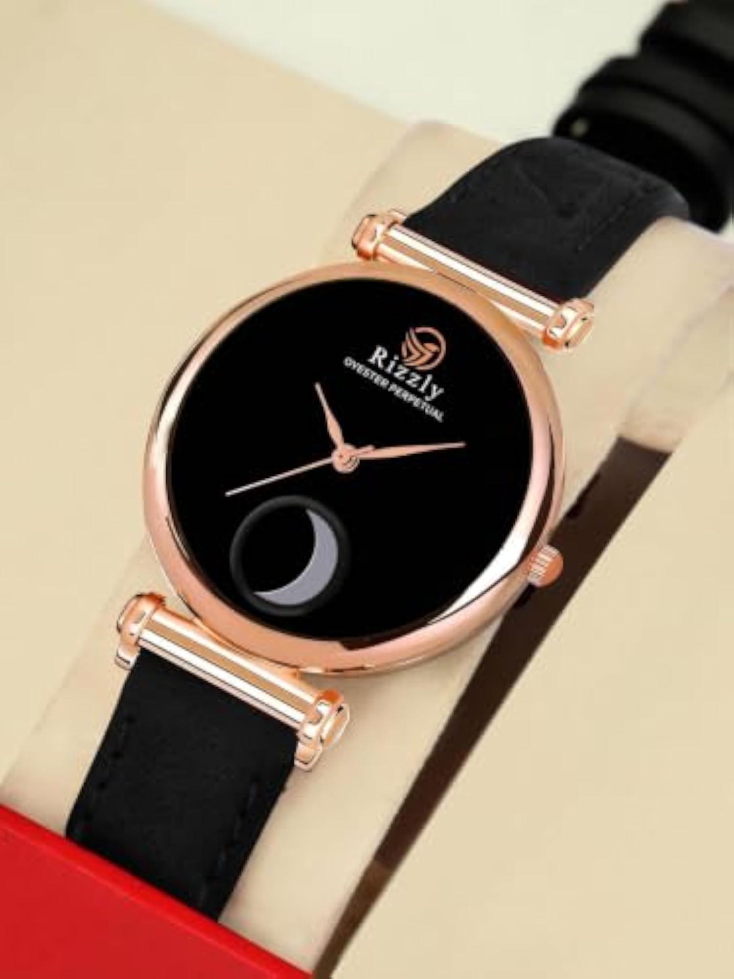 Girls' Stylish Black Moon Analog Watch
