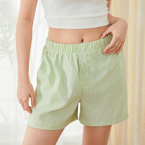 Image of Pivanzore Y2k Plaid Shorts for Women Casual Elastic Waist Aesthetic Lounge Bottom Baggy Pajama Shorts Boxers Sleepwear