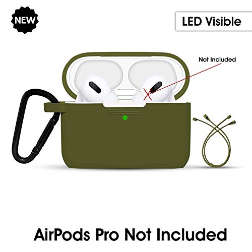 Image of GRIPP Rubon Silicone AirPods Carrying Case for AirPods Pro (1st Generation), Aluminium Carabiner Included, Shockproof 360 Protection, Wireless Charging Support, Durable & Stylish - Olive Green