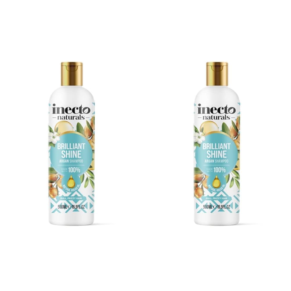 INECTO Natural Argan Shine Shampoo 500ml, Rich & Nourishing Pure Argan Oil for Beautiful Healthy Shine, for Dull Damaged Hair (Pack of 2)