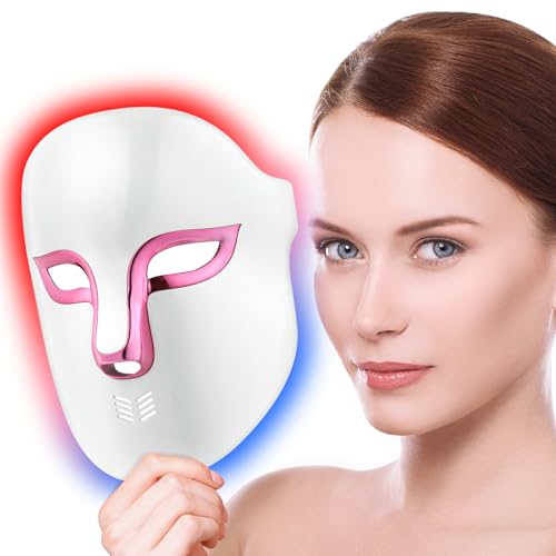 LED Face Mask Light Therapy,Red Blue Light Therapy for Face Wrinkle Acne Reduction,Rechargeable LED Facial Mask Skin Care with 4 Color