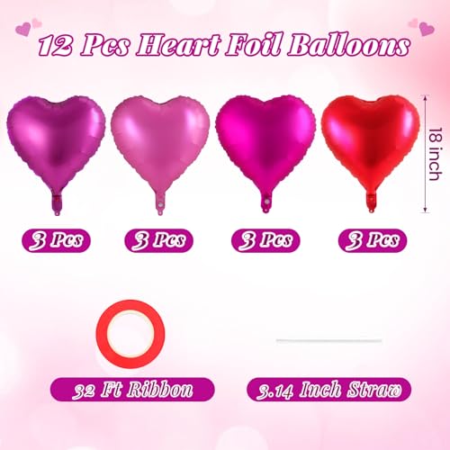 Image of 12 Pcs Colorful Heart Balloons,18 Inch Heart Foil Balloons Love Balloon Valentine Balloon for Birthday Party Wedding Engagement Party Baby Shower Valentine Day Decorations