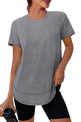 Workout Tops For Women Spring Summer Short Sleeve Golf Outfits Gym Essentials Activewear Running Shirts Grey S