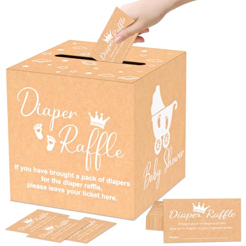 Image of 50 Diaper Raffle Tickets with Box for Baby Shower Game, Clear White Diaper Raffle Card Box for Gender Reveal Baby Shower Raffle Oh Baby Party Decoration Card Boxes