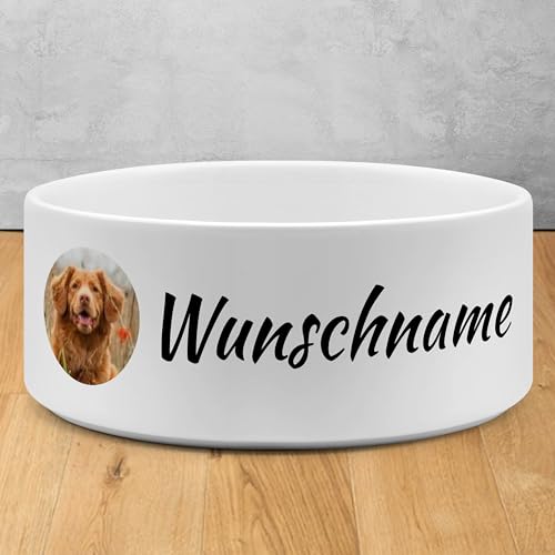 PhotoFancy® - Personalisierter Futternapf mit eigenem Foto und Namen oder Text Bedruckt - Für Hunde - Napf, Hundenapf, Wassernapf selbst gestalten - Design: Layout 2 - Variante: Groß 950 ml