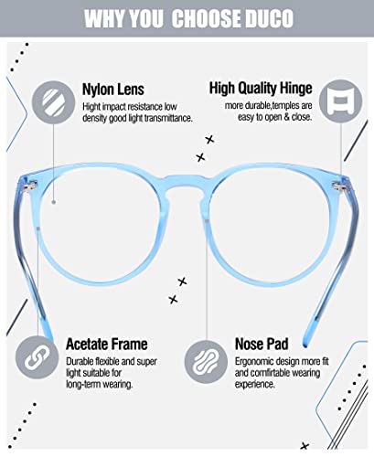 Image of DUCO Retro Round Blue Light Glasses For Men Women Blue Ray Blocking Glasses Computer Gaming Glasses Nylon Lens Acetate Frame Blue 8301
