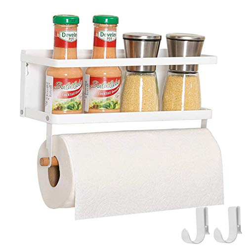 Fridge Spice Rack, Magnetic Shelf with Paper Towel Holder Single Tier Kitchen Refrigerator