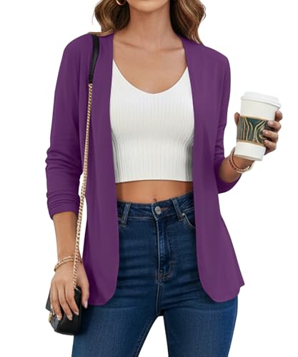 YSYOKOW Cardigan for Women Dressy Lightweight Open Front Long Sleeve Purple