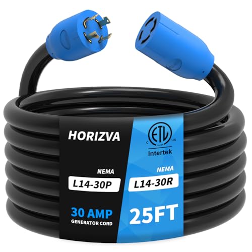 HORIZVA 30 Amp Generator Cord, 25FT 4 Prong NEMA L14-30P/L14-30R Generator Extention Cord, Twist Lock Heavy Duty 10 Gauge Outdoor Extension Cable for RV Camper and Generator to House, ETL Listed
