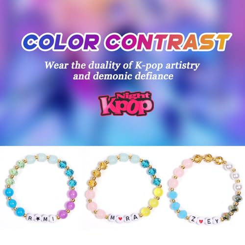 AICase for Kpop Demon Hunters Merch Rumi Zoey Mira Inspired Bracelets 3 Pcs Stackable Stretch Friendship Beaded Crystal Bracelets for Huntrix k pop Unique Merchandise Jewelry Gifts for Fans Women_69 6