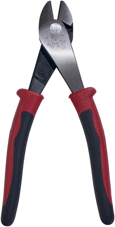 Klein Tools J248-8 Pliers, Made in USA, Diagonal Cutting Pliers with Angled Head, Short Jaws, High-Leverage Design, 8-Inch