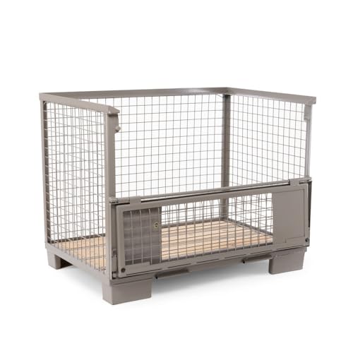 HEMMDAL Euro-Gitterbox mit 2 Doppelvorderwandklappe | 1.500 kg Tragkraft | HxBxT 97 x 124 x 83,5 cm | Grau | 5 x 5 cm Maschenweite | aus Stahl | stapelbar | tauschfähig | Gitterbehälter
