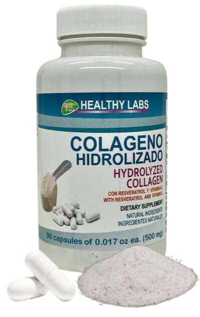 HYDROLYZED Collagen 90 Capsules (500mg) with RESVERATOL & Vitamin C Natural Ingredients/COLAGENO HIDROLIZADO 90 Capsules (500 mg) Con Resveratol & Vitamina C Dietary Supplement