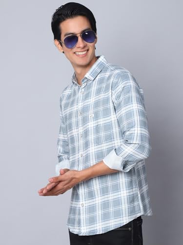 Image of Majestic Man Men Comfort Slim Fit Opaque Checked Cotton Casual Shirt
