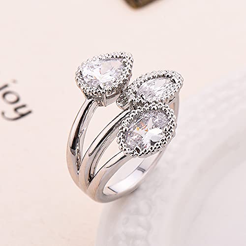 Adjustable Stretchy Eternity Ring,18K Gold Plated Pear/Marquise/Oval Cut Cubic Zirconia Simulated Diamond Open Engagement Wedding Promise Rings for Women(Silver2