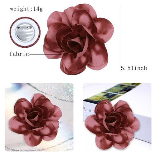 Image of Dainty Satin Fabric Flower Brooches for Women Large Rose Floral Brooch for Party Dance Wedding Banquet Elegant Camellia Fashion Brooch Pin for Women Girl 5.5inch