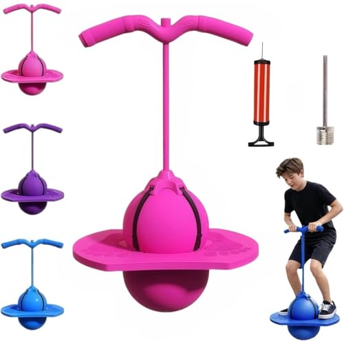 STOAT Balance hüpfball。Sprungball für Kinder, Pogo-Sprungball mit Griff, rutschfeste Oberfläche, Sportspielzeug für Haus, Garten & Innenbereich, ideal zum Spielen und Trainieren (rosa)