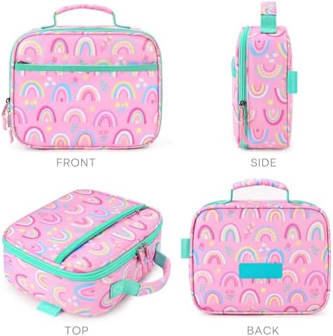 mibasies Kids Lunch Box for Girls Toddler, Insulated and Reusable Lunch Bag for School, Pink Rainbow