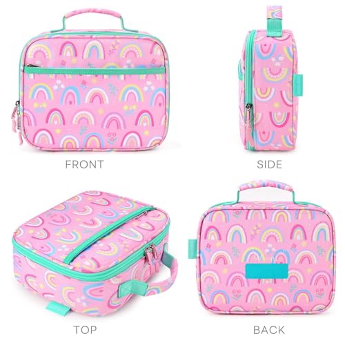 mibasies Kids Lunch Box for Girls Toddler, Insulated and Reusable Lunch Bag for School, Pink Rainbow