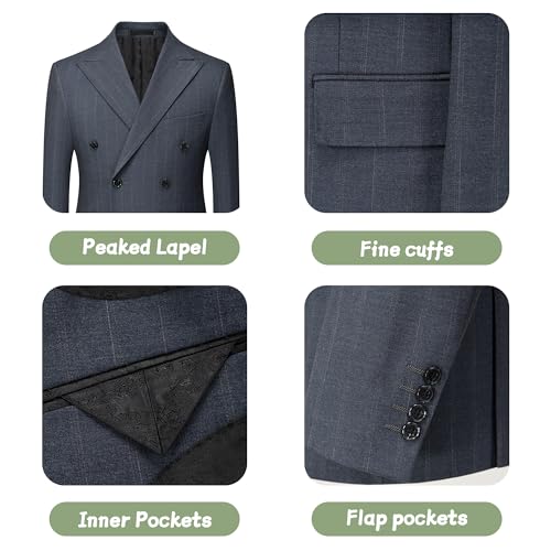 Tuxedo for Men Slim Fit 4 Pieces Peaked Lapel Double Breasted Suits Blazer Pants Tie Shirt Prom Party Business3