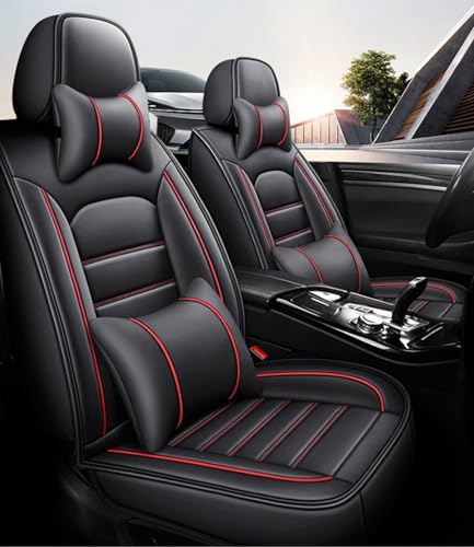 トヨタ エスティマ 50系 ESTIMA 50系 2006.7〜2019.10〜現行に適用車シートカバー座布団 防水 全天候型汚れ防止 取付簡単 滑り止め 収納便利クッションプロテクター前後席背もたれ耐摩耗性通気PUレザー素材(黒赤線,枕付き)