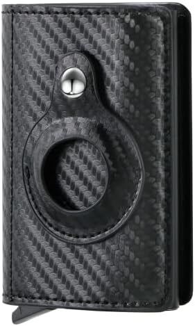 GGXXGG Mens Wallet with AirTag Holder: Carbon Fiber Bifold RFID Blocking Credit Card Wallet, For Airtag or Standard Use, Minimalist Wallet with Money Clip (Black)