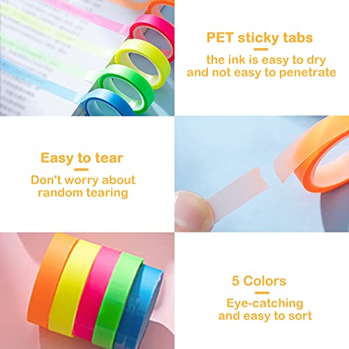5 Rolls Highlighter Tape Removable Fluorescent Marking Sticker Waterproof Colorful Transparent Tags For Class Home Office,16 Ft Per Roll #TOP5