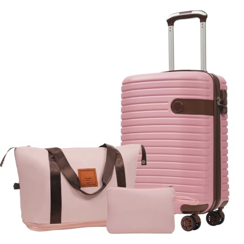 Lightweight Hardshell ABS Luggage Sets 3 Piece Carry on 22x14x9 Airline Approved Suitcases with Wheels 20 inch Pink (Pink)