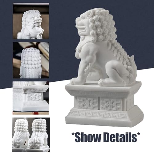 Estatuas Fu Dogs pequeñas de mármol jade blanco miniatura 4
