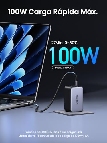 Miniatura 2 de UGREEN Nexode 100W Cargador USB C Carga Rápida Múltiple Tipo C GAN | 3 Puertos PPS 45W Compatible con iPhone 17 Pro Max Air 16 15 Galaxy S26 25 24 Pixel 10 Pro iPad MacBook M5 M4 Steam Deck