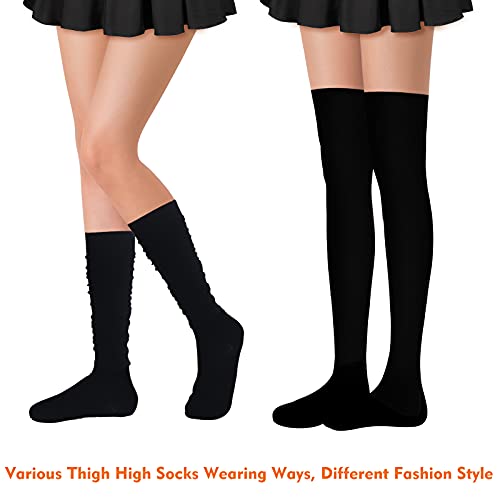 Onesing 4 Pairs Black Thigh High Socks Over The Knee Thigh Socks Long Socks For Women Thick Black Thigh High Socks Boot Stockings Leg Warmers Kawaii Socks #TOP3