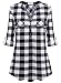 Siddhe Damen Kariert V-Ausschnitt Bluse Reißverschluss T-Shirt Oberteile Elegant 3/4 Ärmel Casual Longshirt, Schwarz-Weiß-Plaid S