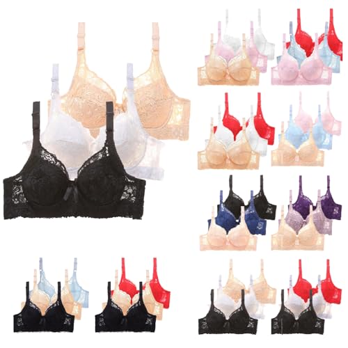 3 Piezas Bralette de Encaje para Mujer y Niña - Sujetador Camisola de Realce Sin Costuras Sexy Con Copa Acolchada - Cómodo y Elegante