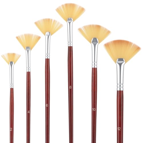 6 Pieces Fan Brush,Fan Brush for Painting,Artist Acrylic Paint Brushes Set Professional Paint Brushes with Nylon Hair DIY Craft Long Wood Handle for Acrylic Watercolor Oil Rock Gouache Painting