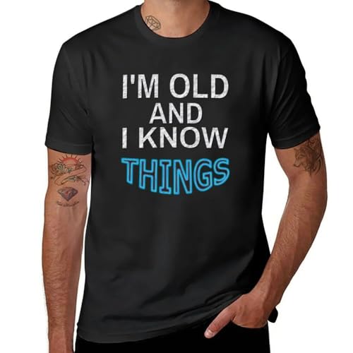 T-shirt noir col rond pour homme âgé avec message humoristique