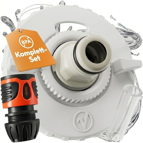 valuents Wassertankdeckel 3 Pins 78mm Durchmesser weiß für Wohnmobil mit Schlauch für Wassereinfüllstutzen +Plus: Adapter für Wasserschlauch