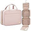 NISHEL Neceser de viaje para mujer, organizador colgante y portátil para champú de tamaño completo, acondicionador, juego de cepillos y accesorios de maquillaje, tamaño grande, color rosa