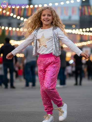 Image of WELAKEN Sequin Casual Pants for Girls with Lining Kids & Little Girl's Sparkling Trousers