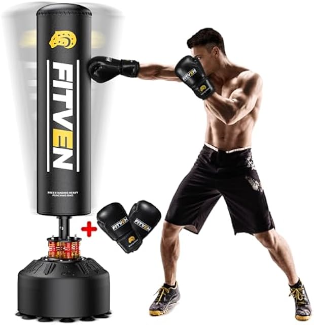 FITVEN Freestanding Punching Bag 70''-190lbs with Boxing Gloves Heavy Boxing Bag with Suction Cup Base - Men Stand Kickboxing Bag for Home Office
