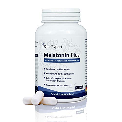 SanaExpert Melatonin Plus Suplemento vitaminico para dormir melhor e adormecer com melatonina, niacina e erva de São João