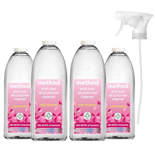 Method Antibacterial All Purpose Spray, Powerful Formula Kills 99.9% of Bacteria, Wild Rhubarb, Pack of 4, 828ml