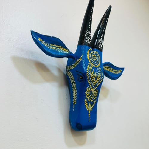 Image of SHREE 'O' GREEN TECH Wooden Cow Head Wall Hanging Handcrafted Bull Nandi Wall Decor Tribal Wooden Animal Face Sculpture for Living Room, Cafe, Home Entrance & Rustic Interior Decor (Set Of 2)