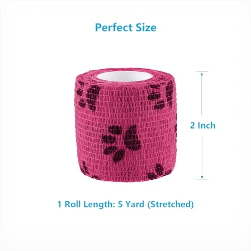 Image of WePet Pet Wrap, Self-Adhesive, Only Sticks to Itself, Non-Woven Tape for Dog Legs, Paws, Wounds, First Aid Cohesive Gauze for Horse, Cat, Bird, Animal, 6 Rolls, 2 Inch, Pawprints B