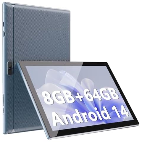Tablet 10 Inch Tablet, Android 14 Tablets 8GB RAM 64GB ROM 1024GB Expand Tableta 2MP+ 8MP Camera WiFi Tablet Computer 10.1 IN Tablet IPS 10" HD Display 6000mAh Long Battery Life Tabletas (Blue) Cover