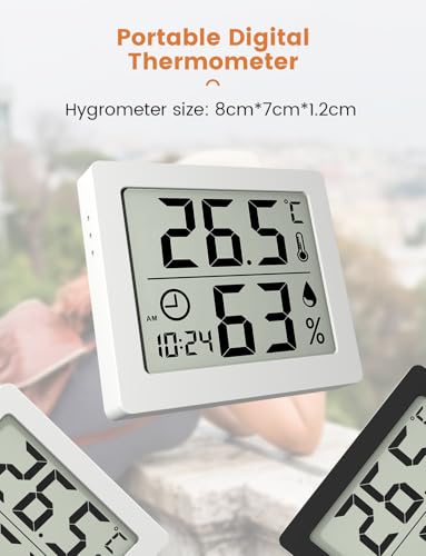Digitales Thermo-Hygrometer Innen Thermometer Hygrometer Temeo Hygro Indicator 3,1” großer LCD-Bildschirm Temperatur und Luftfeuchtigkeitmessgerät mit Uhr (weiß)