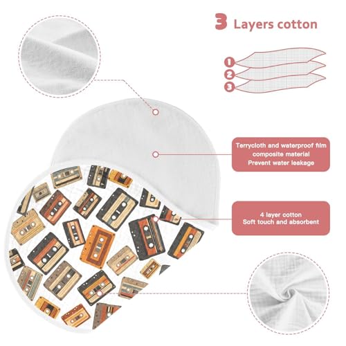 J JOYSAY Music Tapes White Baby Burp Cloths for Boys Girls Large 22''x11'' Cotton 4 Layer Burp Clothes Set for Drool Babies one sizex13