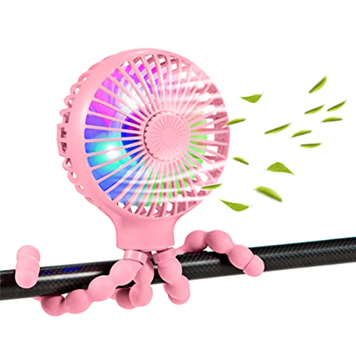 scurry Stroller Fan Upgraded Portable Fan Versatile Fan Personal Desk Fan USB Rechargeable Fan with LED Light and Aromatherapy Flexible Tripod Design Handheld Fan 3 Speeds Baby Fan for Strollerï¼ˆPinkï¼‰
